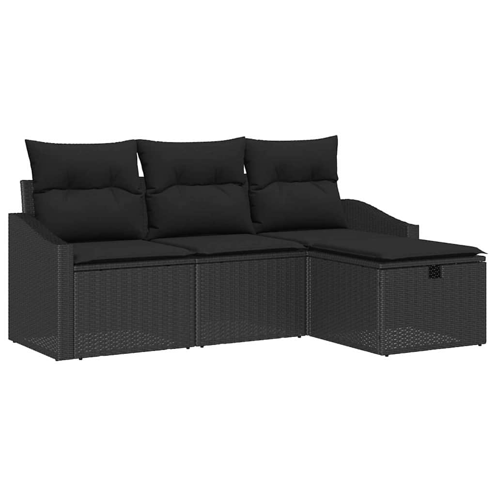 Sofa Sæt 4 stk. Sort polyrattan