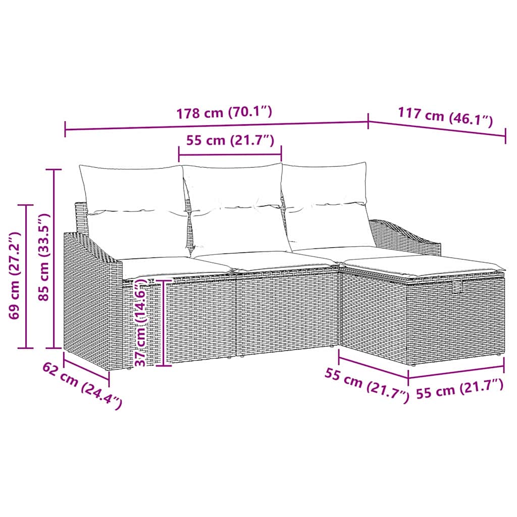 Sofa Sæt 4 stk. Sort polyrattan