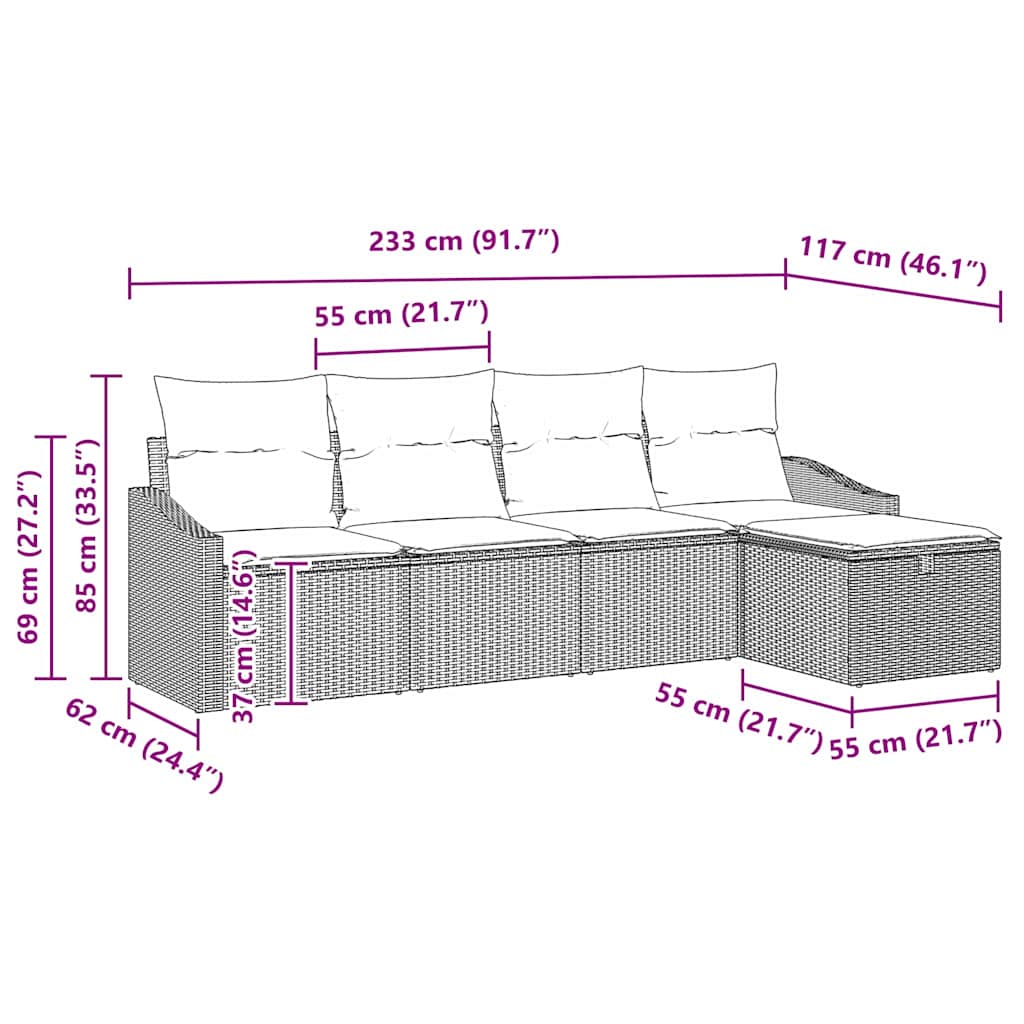 Sofa Sæt 5 stk. Sort polyrattan