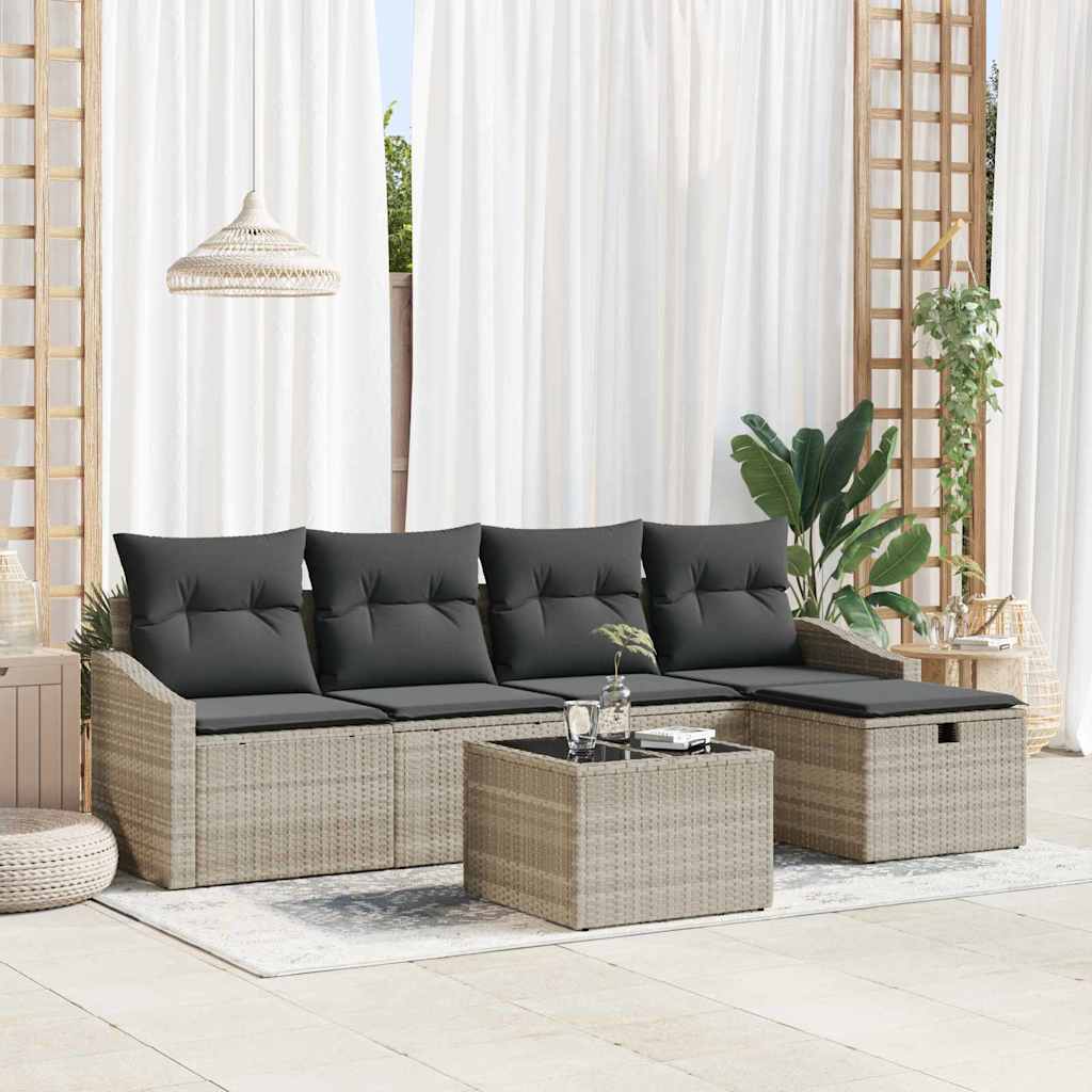 Sofa Sæt 6 stk. Lysegrå polyrattan