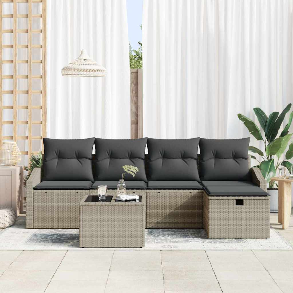 Sofa Sæt 6 stk. Lysegrå polyrattan