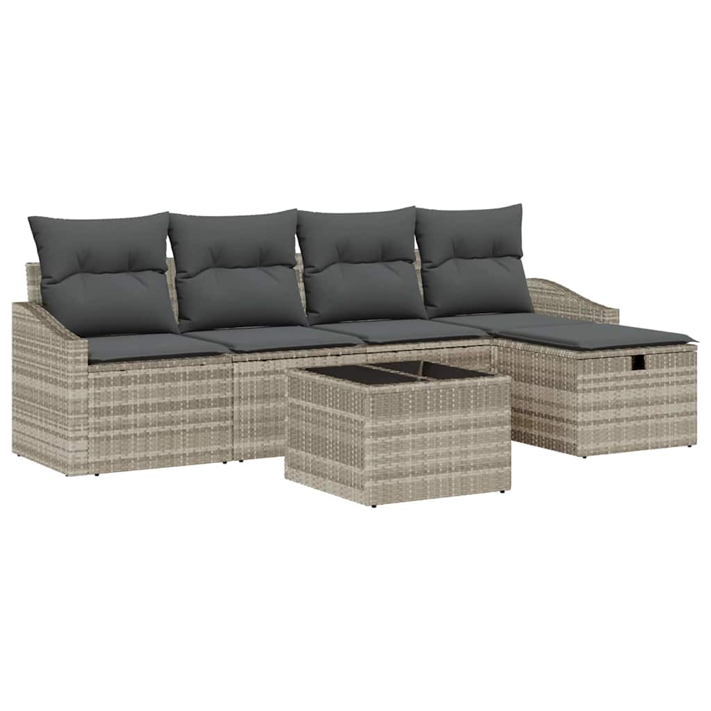 Sofa Sæt 6 stk. Lysegrå polyrattan