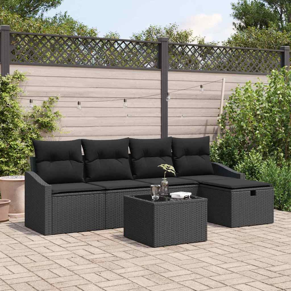 Sofa Sæt 6 stk. Sort polyrattan