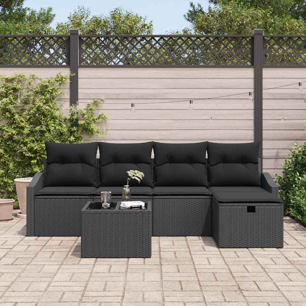 Sofa Sæt 6 stk. Sort polyrattan