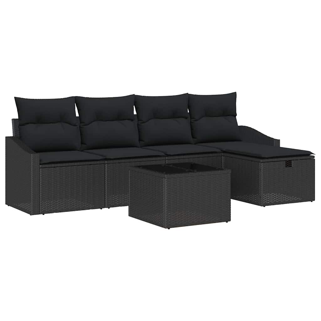 Sofa Sæt 6 stk. Sort polyrattan