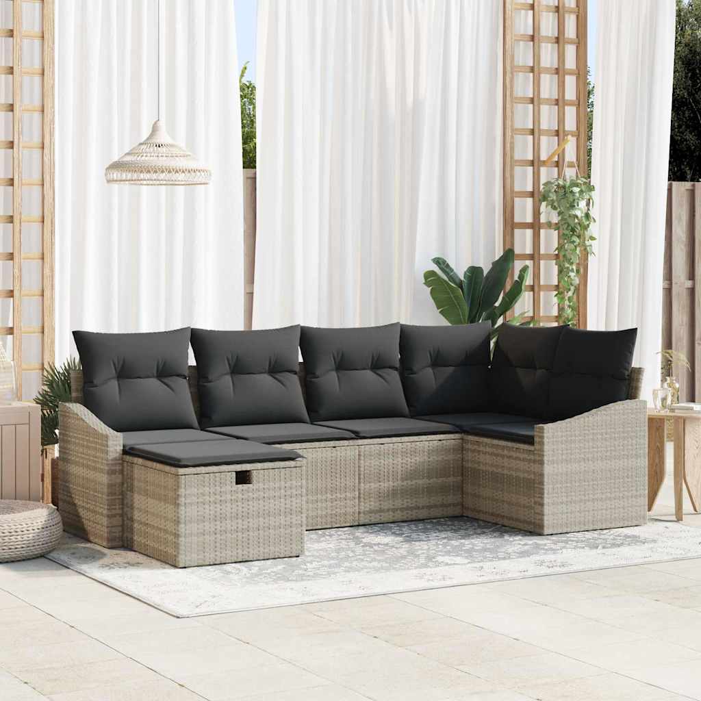 Sofa Sæt 6 stk. Lys Grå og Grå polyrattan