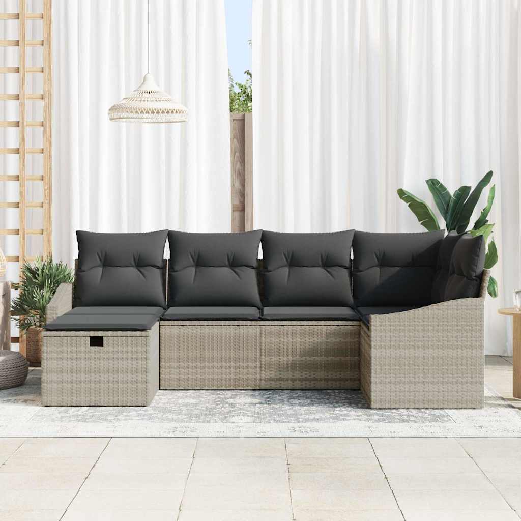Sofa Sæt 6 stk. Lys Grå og Grå polyrattan