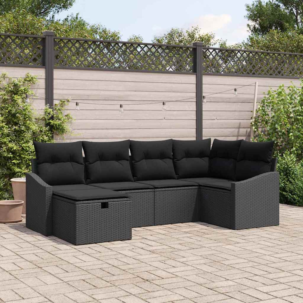 Sofa Sæt 6 stk. Sort polyrattan