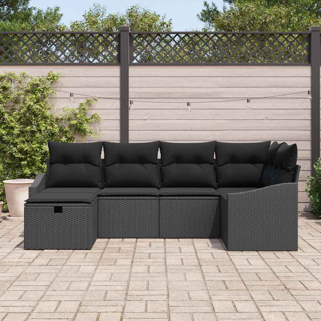 Sofa Sæt 6 stk. Sort polyrattan