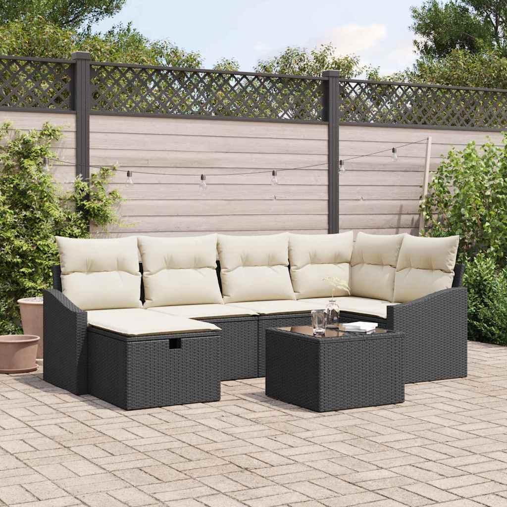 Ensemble de Canapé de Jardin 7 stk. Sort og Cream