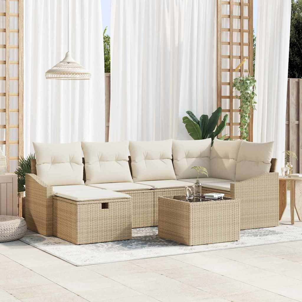 Sofa Sæt 7 stk. Beige og creme polyrattan