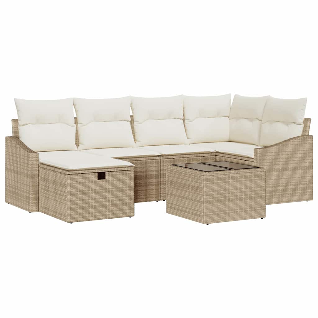 Sofa Sæt 7 stk. Beige og creme polyrattan