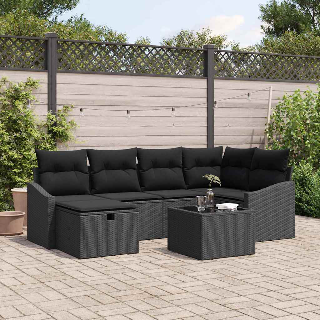 Sofa Sæt med pude med opbevaring Sort polyrattan