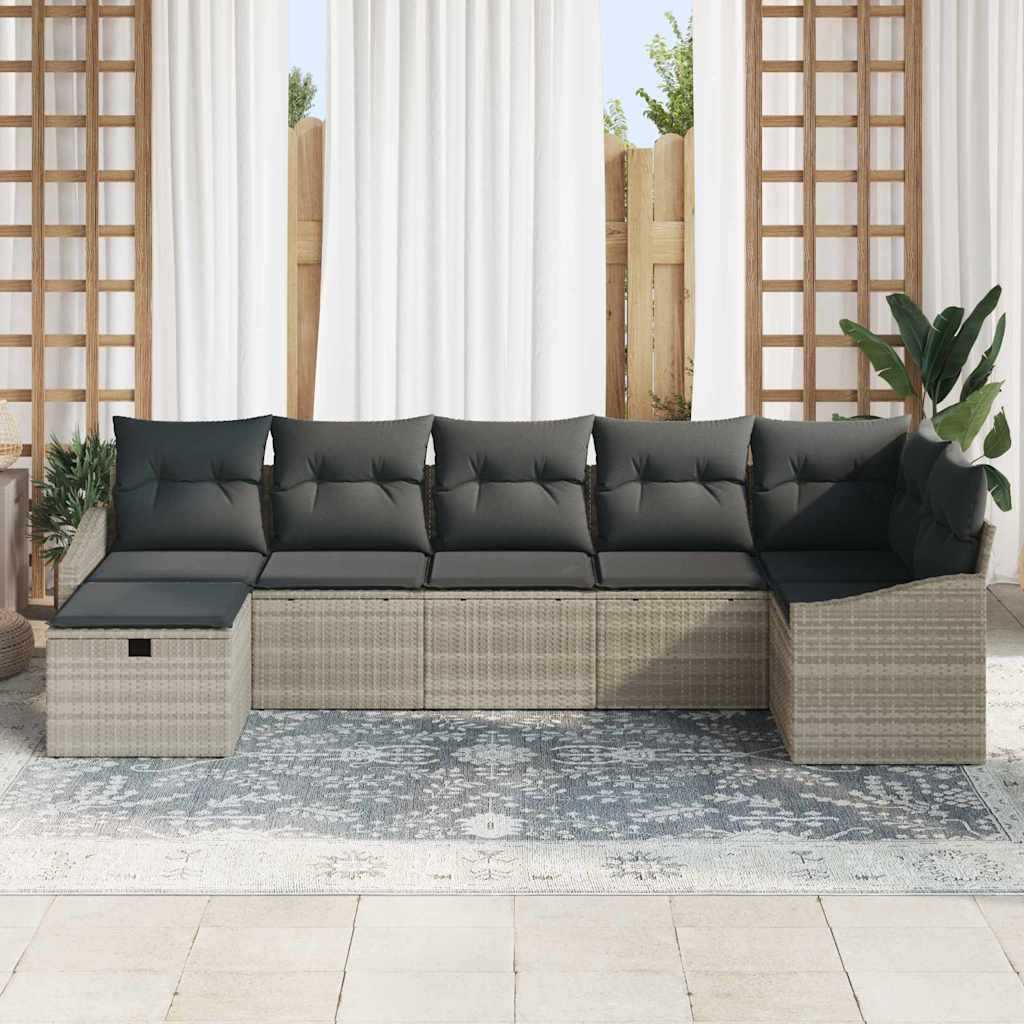 Sofa Sæt 7 stk. Lysegrå polyrattan