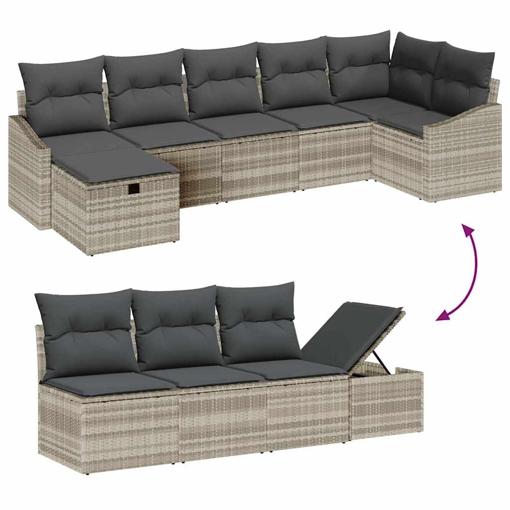 Sofa Sæt 7 stk. Lysegrå polyrattan