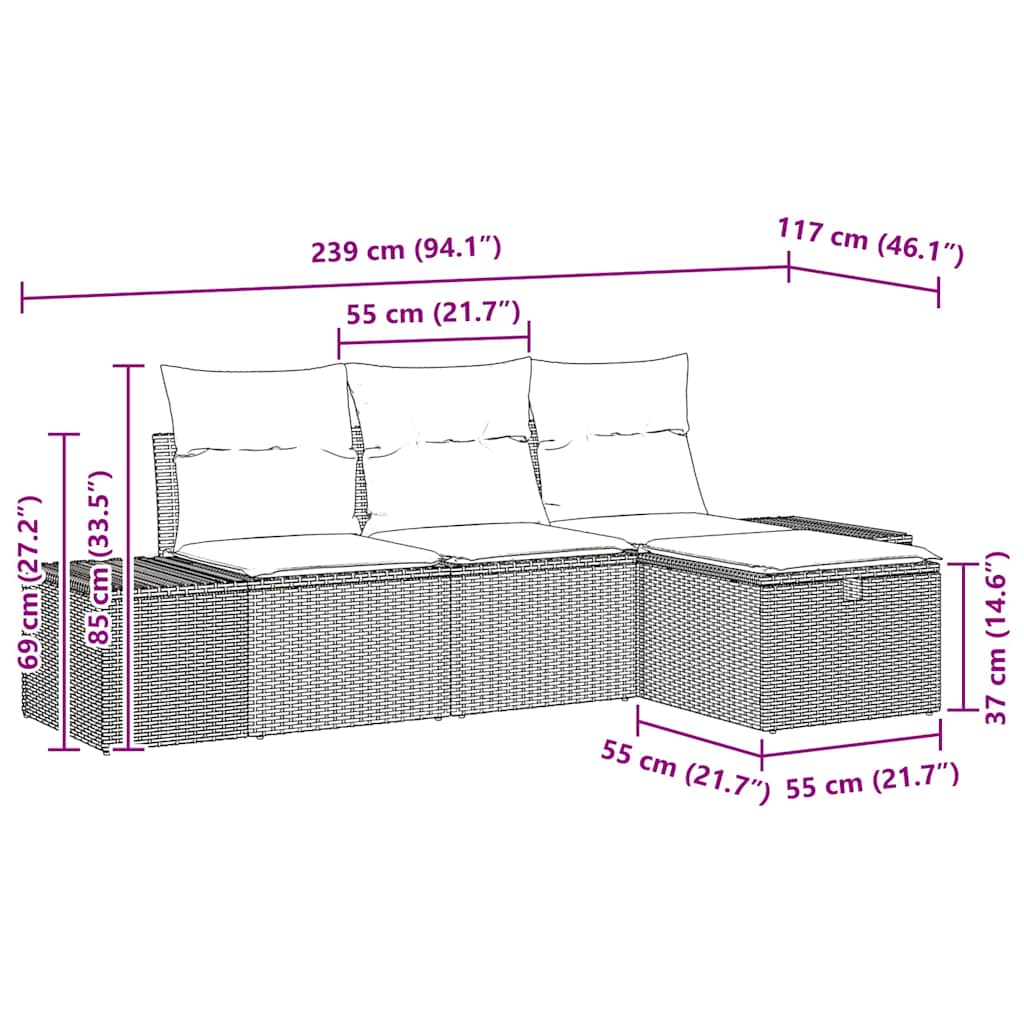 Havesofa Sæt 4 stk. polyrattan