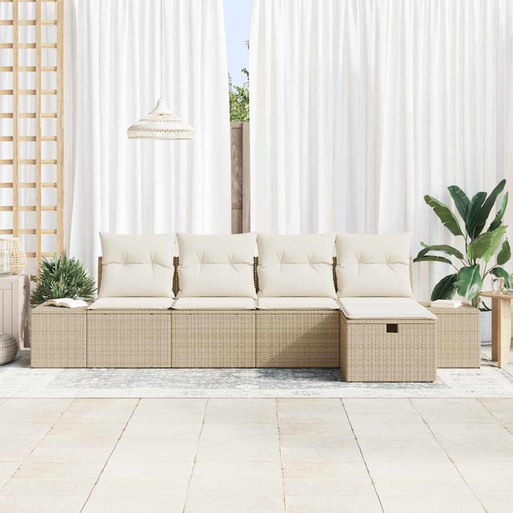 Havesofa Sæt 5 stk. Beige polyrattan