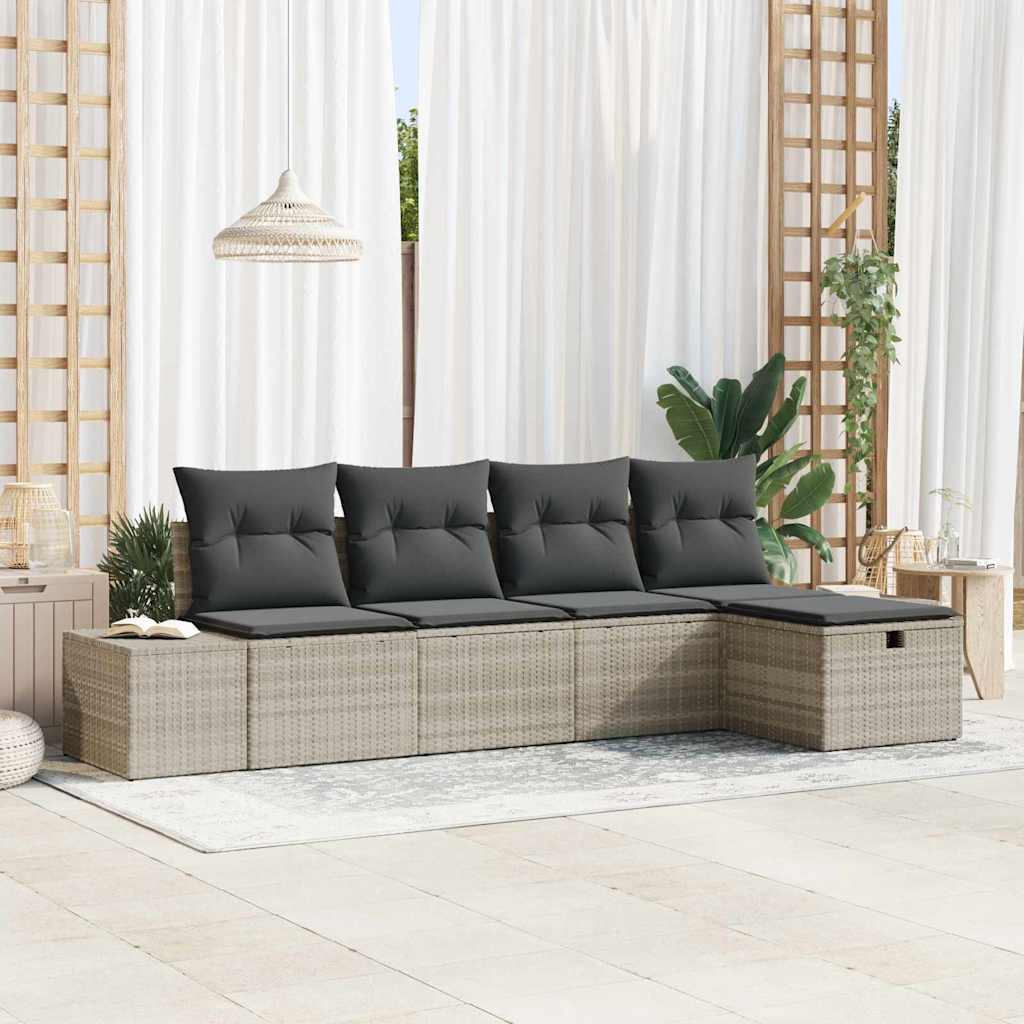 Havesofa Sæt 5 stk. Lysegrå polyrattan