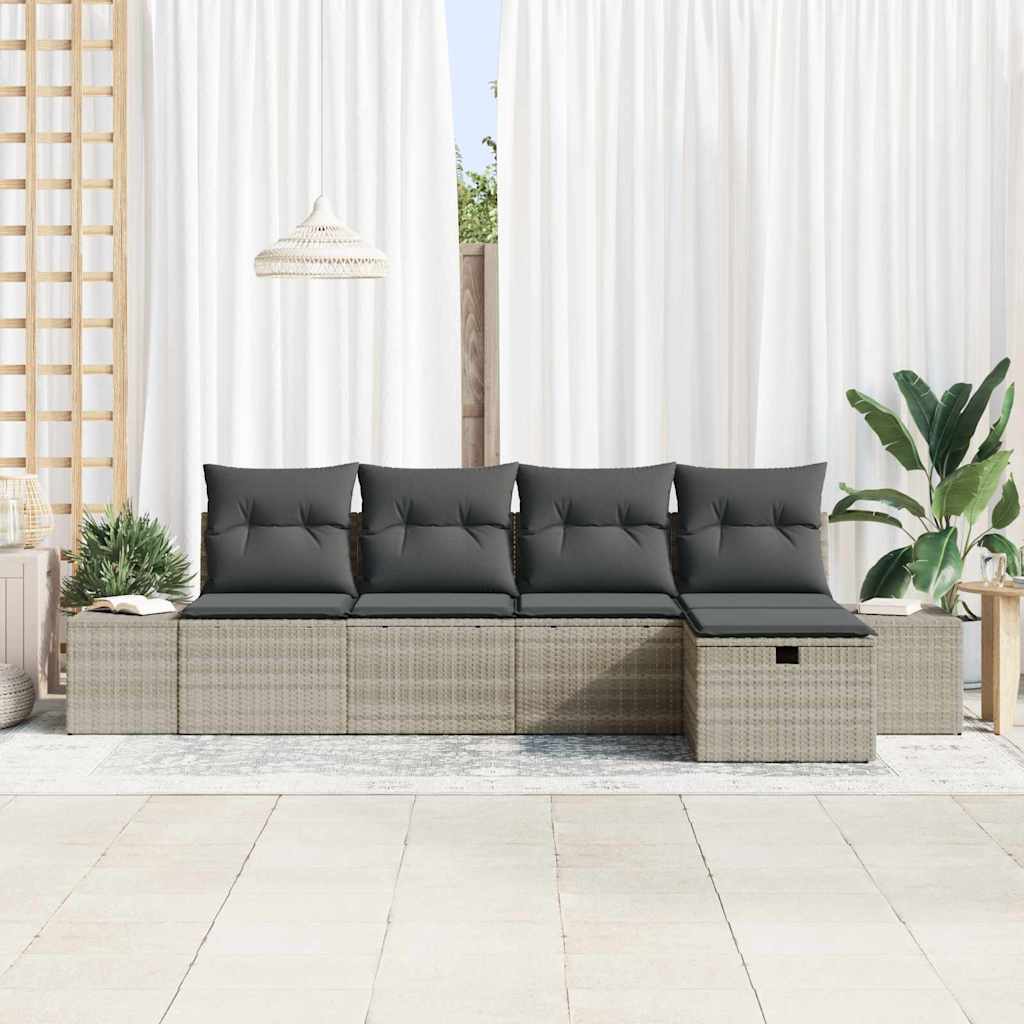Havesofa Sæt 5 stk. Lysegrå polyrattan