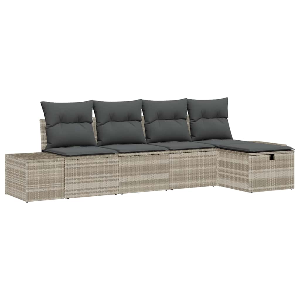 Havesofa Sæt 5 stk. Lysegrå polyrattan