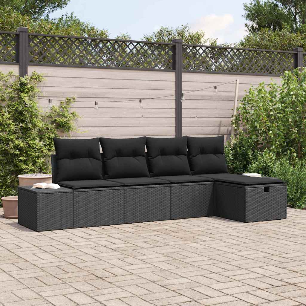 Havesofa Sæt 5 stk. Sort polyrattan