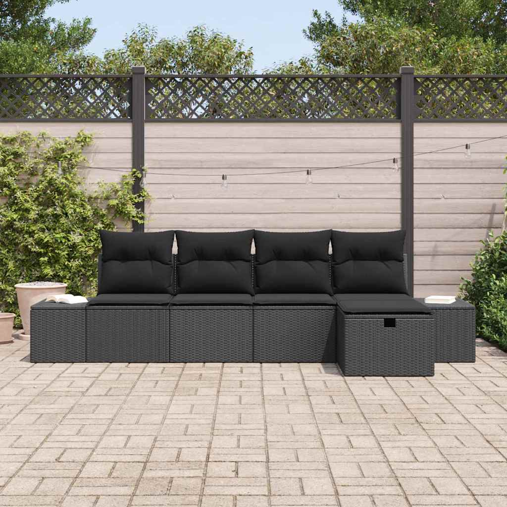 Havesofa Sæt 5 stk. Sort polyrattan