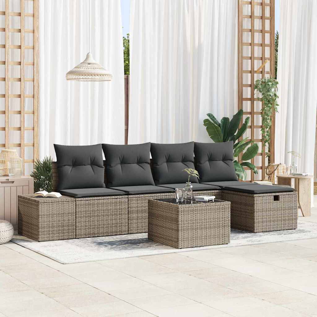 Havesofa Sæt 6 stk. Grå polyrattan