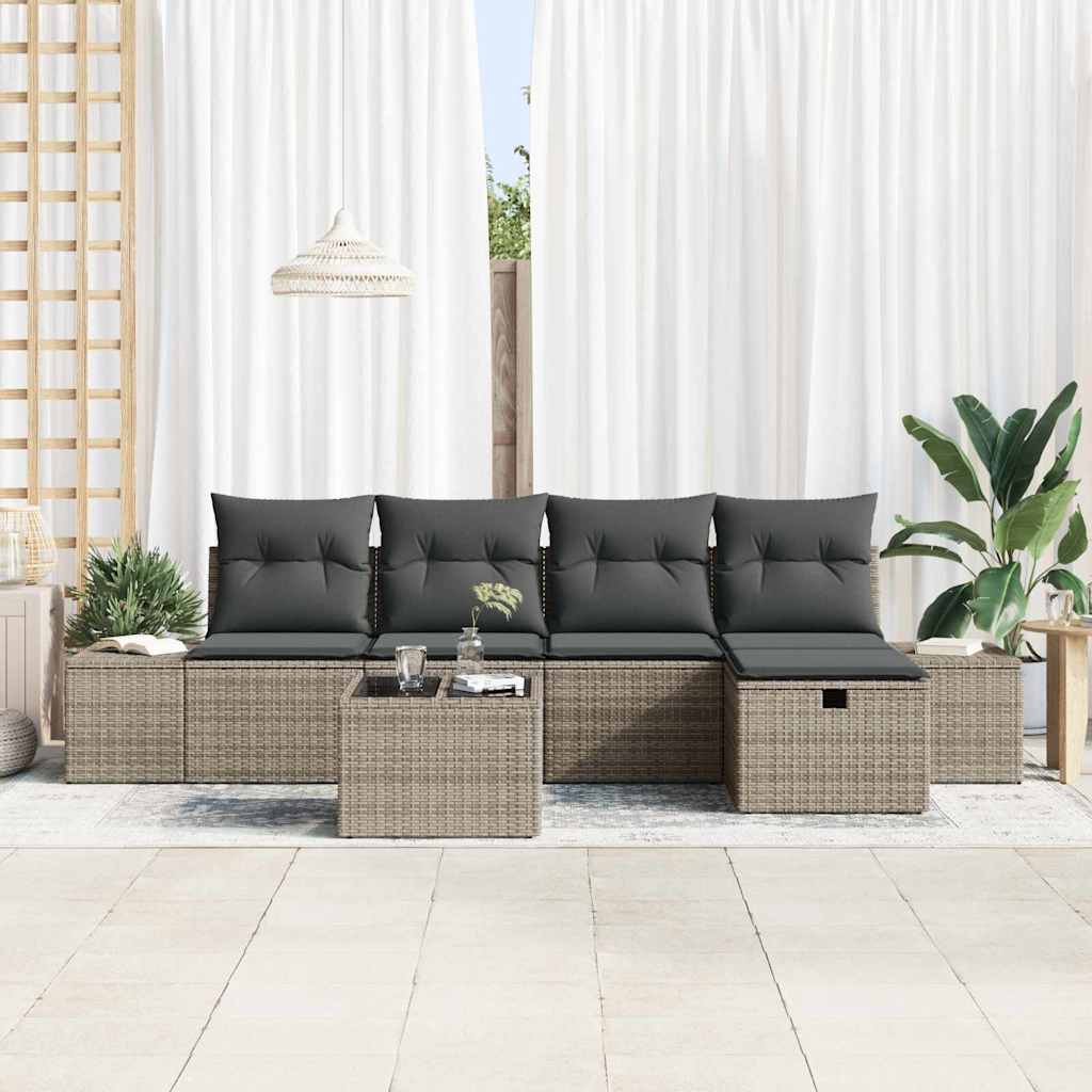 Havesofa Sæt 6 stk. Grå polyrattan