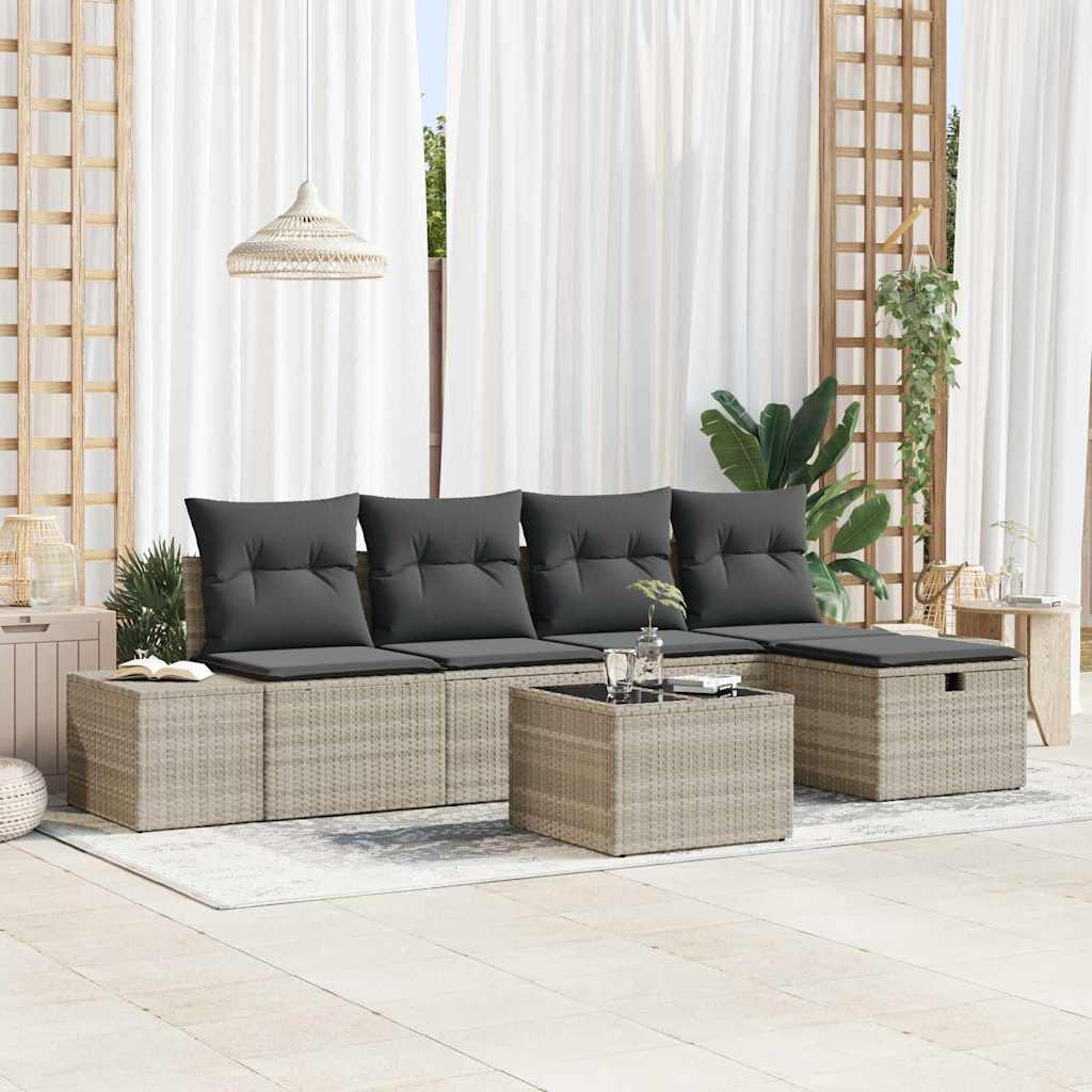 Havesofa Sæt 6 stk. Lysegrå polyrattan
