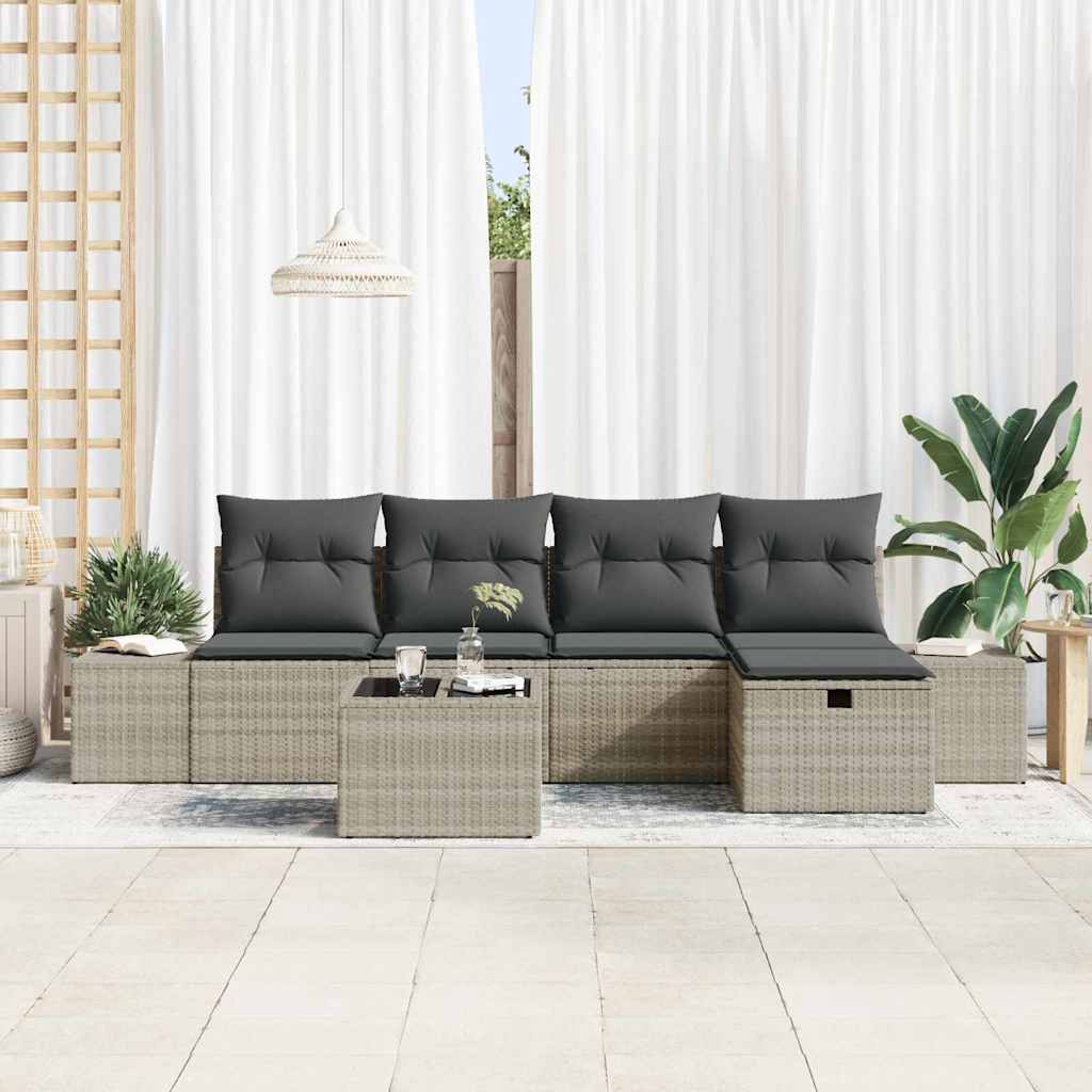 Havesofa Sæt 6 stk. Lysegrå polyrattan