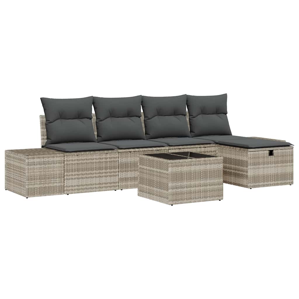 Havesofa Sæt 6 stk. Lysegrå polyrattan