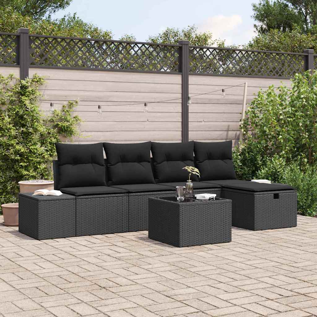Havesofa Sæt 6 stk. Sort polyrattan
