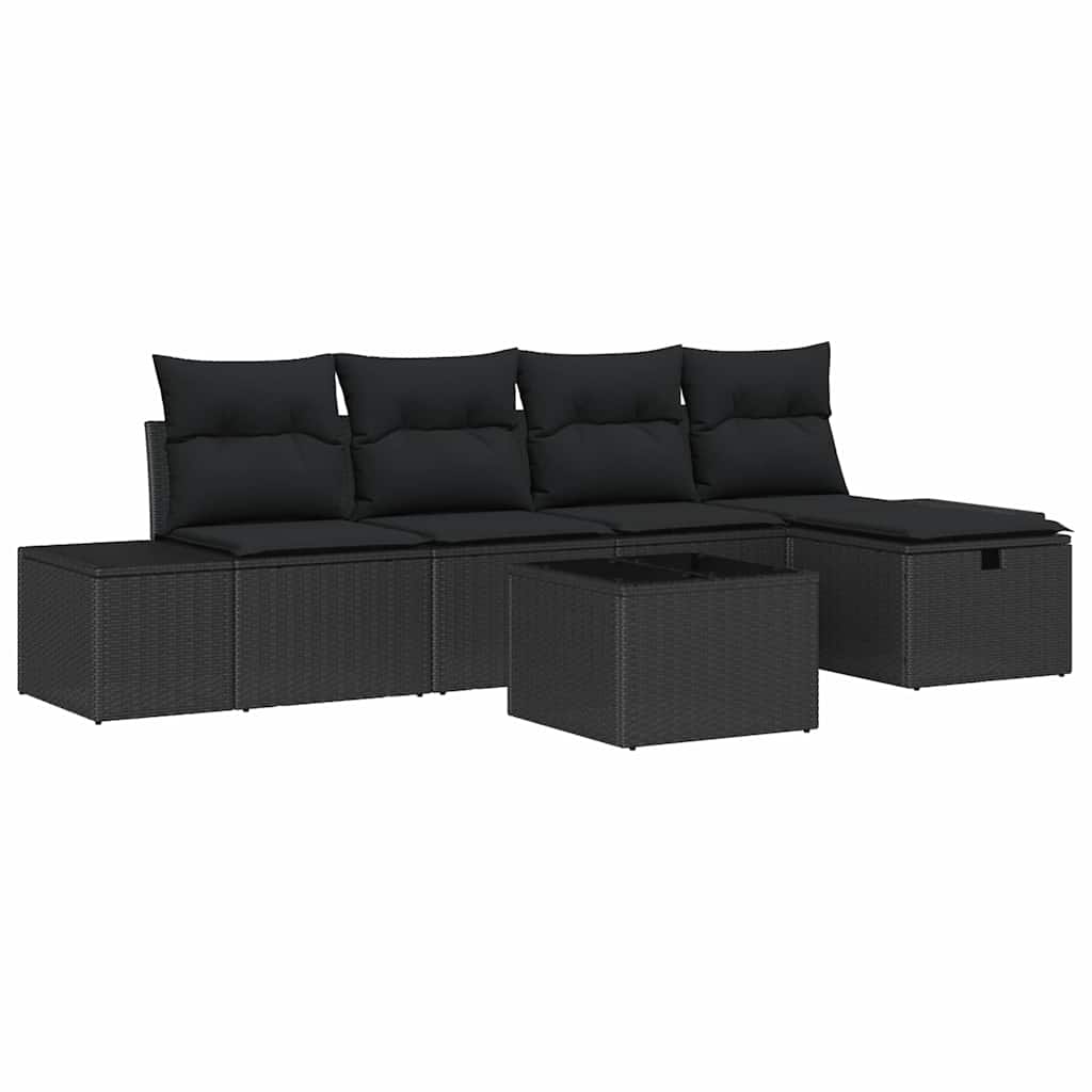 Havesofa Sæt 6 stk. Sort polyrattan