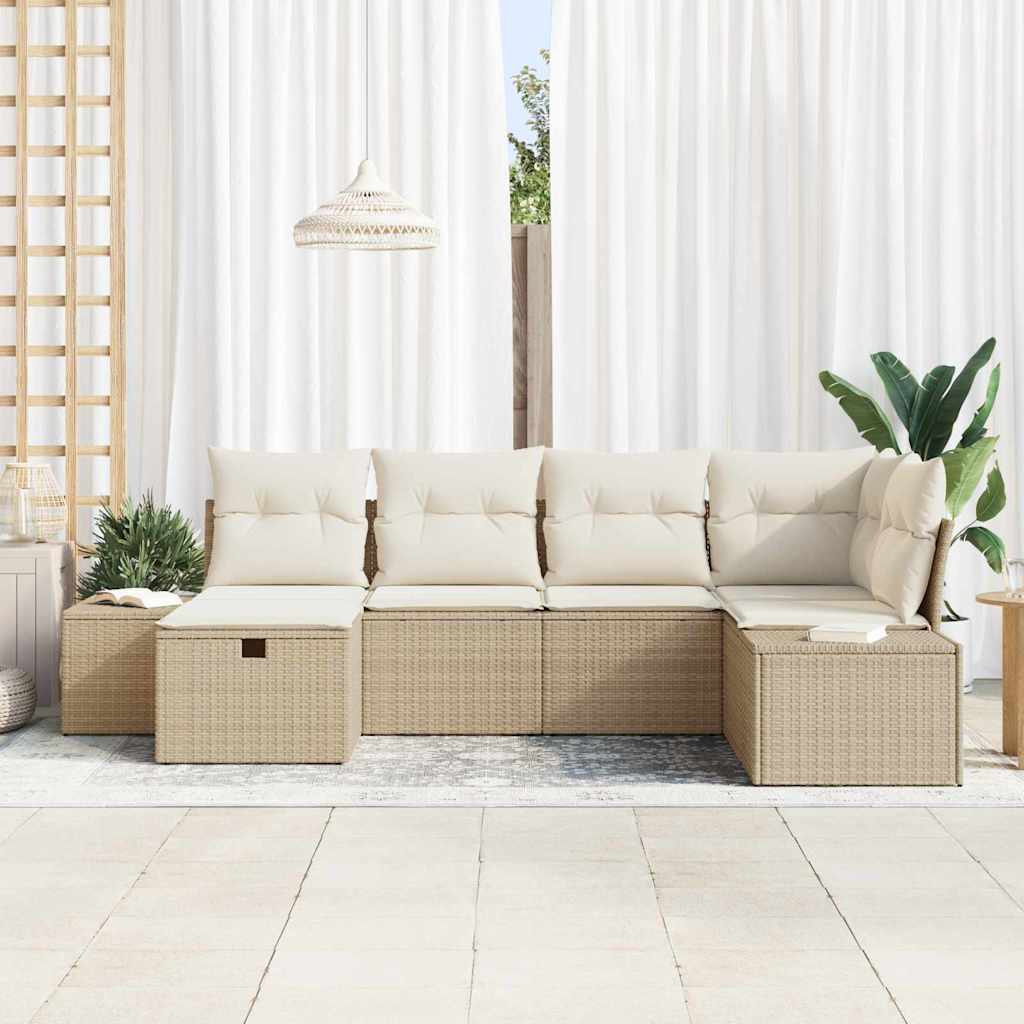 Havesofa Sæt 6 stk. Beige polyrattan