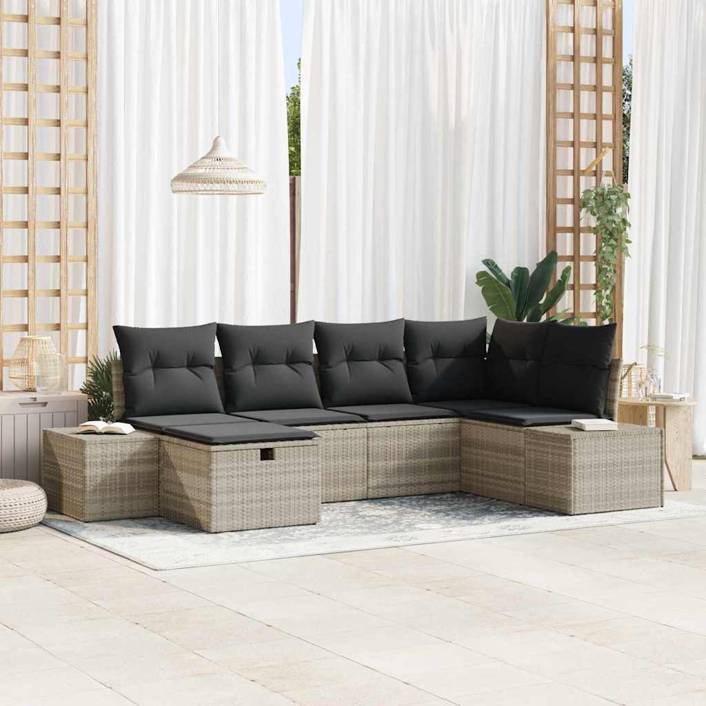 Havesofa Sæt 6 stk. Lysegrå polyrattan