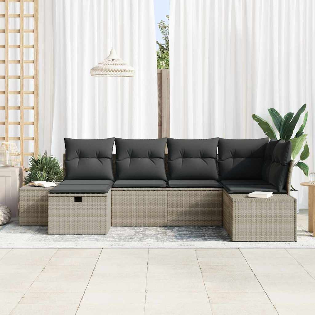 Havesofa Sæt 6 stk. Lysegrå polyrattan