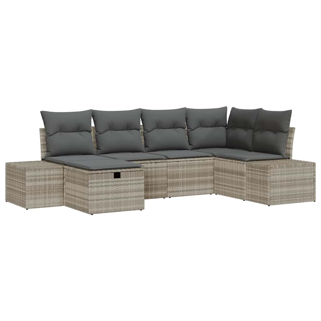 Havesofa Sæt 6 stk. Lysegrå polyrattan