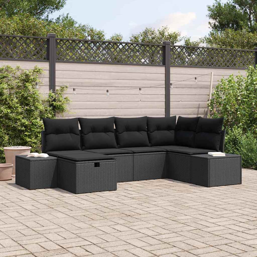 Havesofa Sæt 6 stk. Sort polyrattan