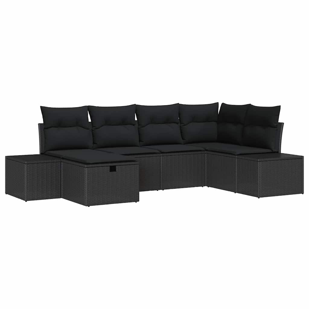 Havesofa Sæt 6 stk. Sort polyrattan