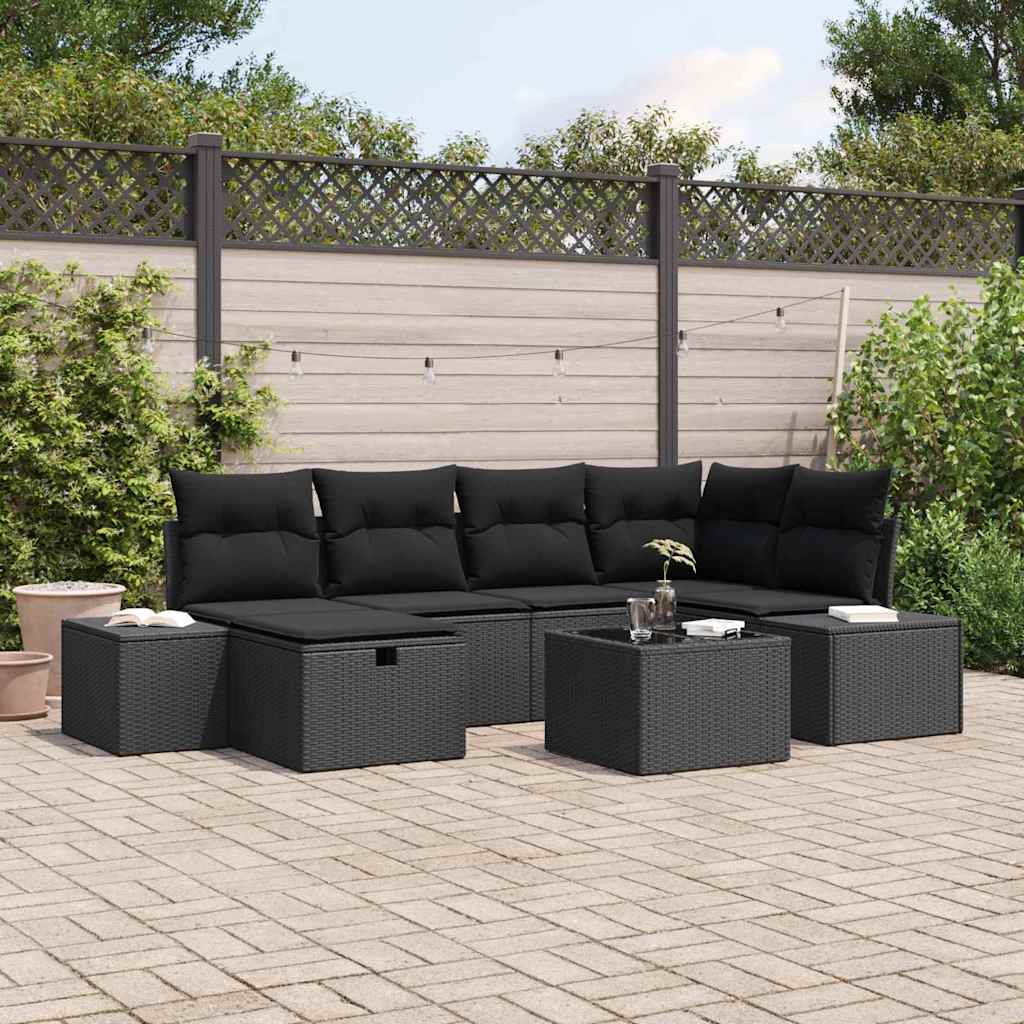 Havesofa Sæt 7 stk. Sort polyrattan
