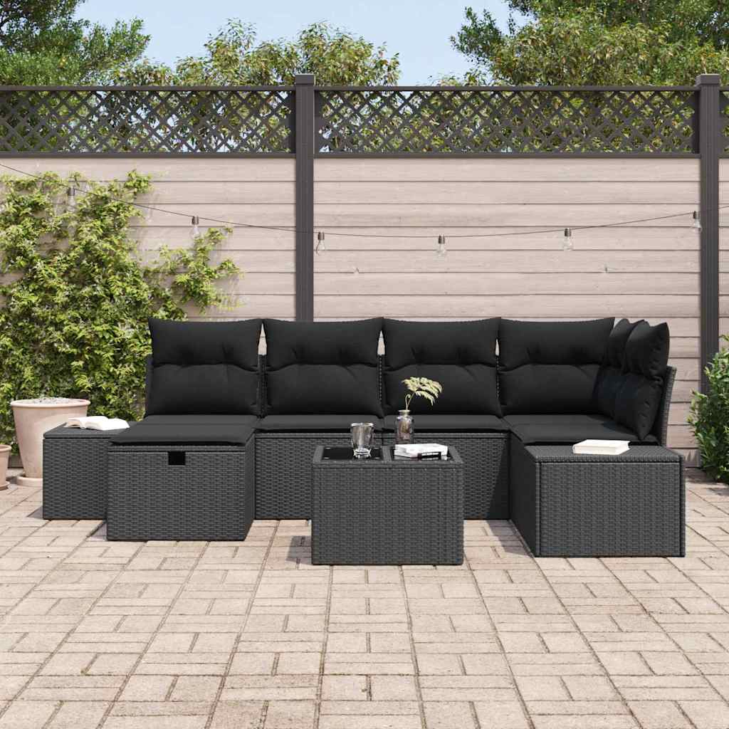 Havesofa Sæt 7 stk. Sort polyrattan