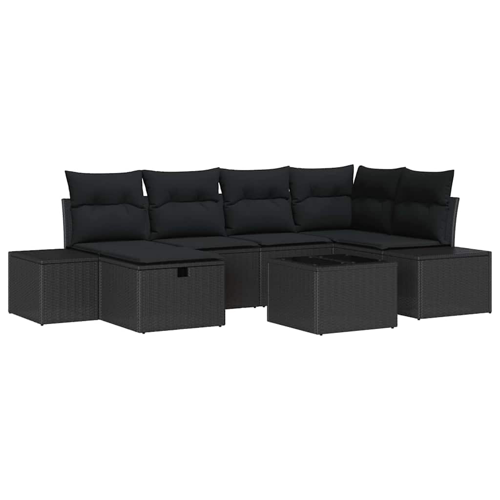 Havesofa Sæt 7 stk. Sort polyrattan