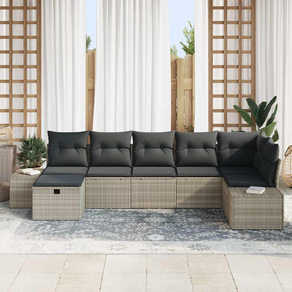 Havesofa Sæt 7 stk. Lysegrå polyrattan
