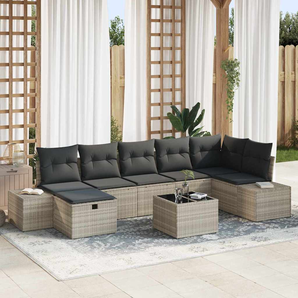 Havesofa Sæt 8 stk. Lysegrå polyrattan