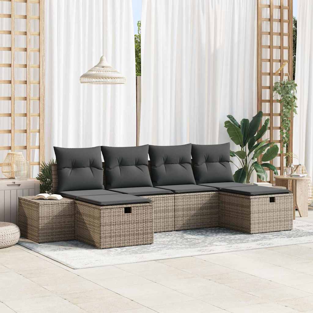Havesofa Sæt 6 stk. Grå polyrattan