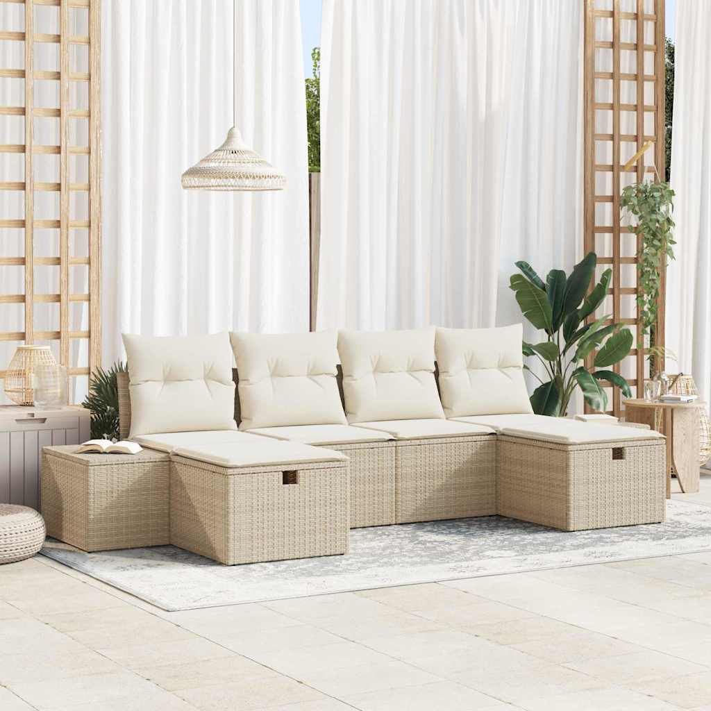 Havesofa Sæt 6 stk. Beige polyrattan