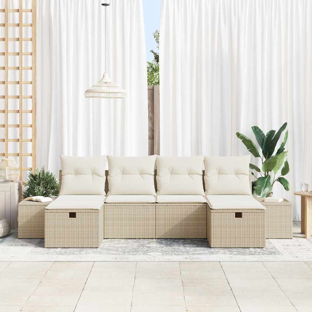 Havesofa Sæt 6 stk. Beige polyrattan