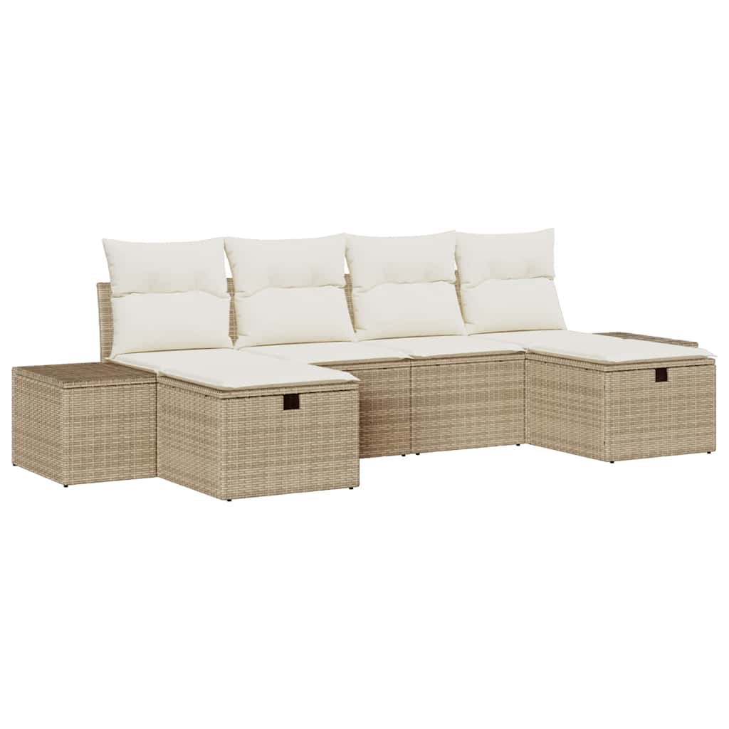 Havesofa Sæt 6 stk. Beige polyrattan
