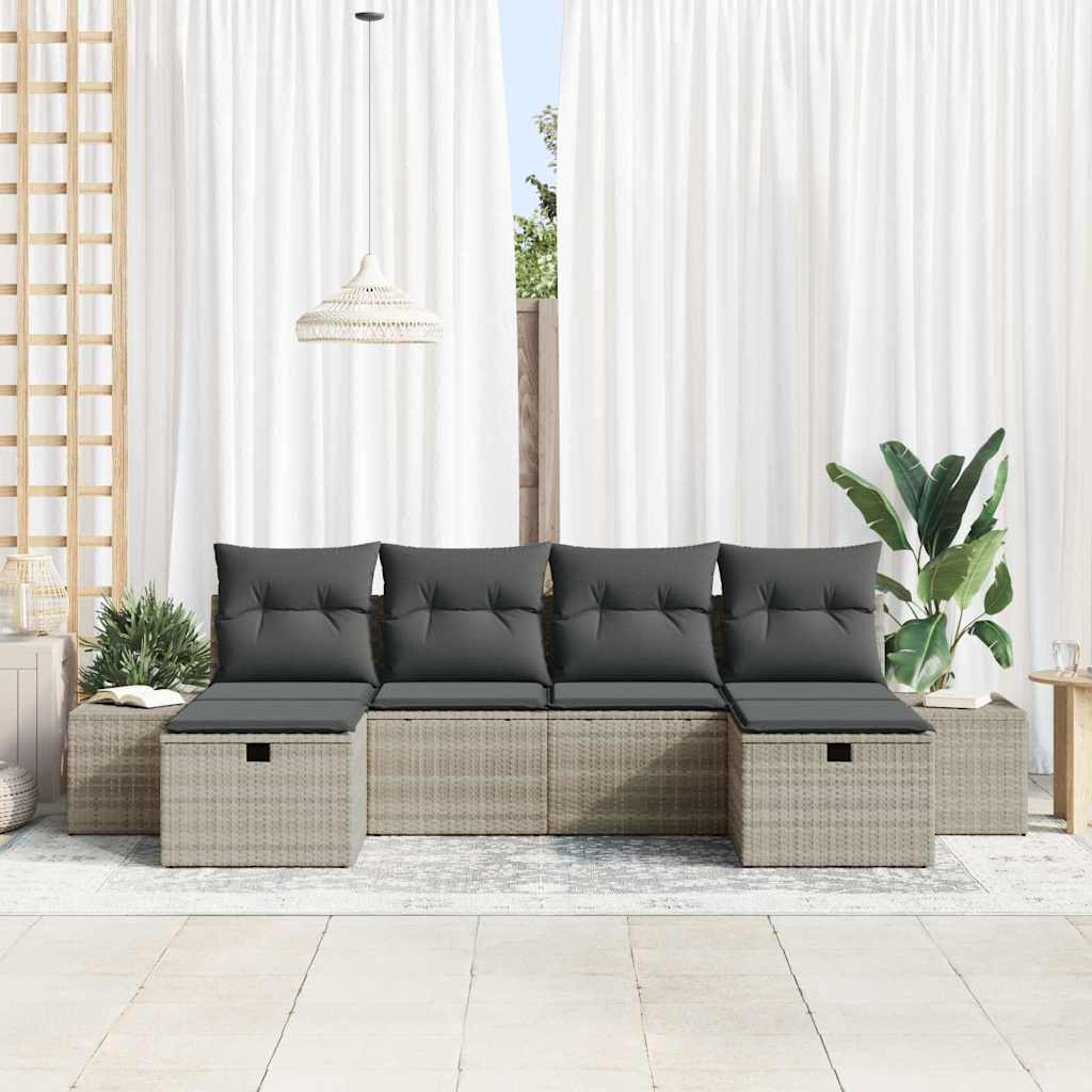 Havesofa Sæt 6 stk. Lysegrå polyrattan