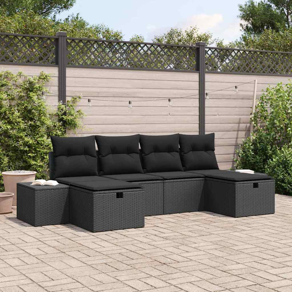 Havesofa Sæt 6 stk. Sort polyrattan